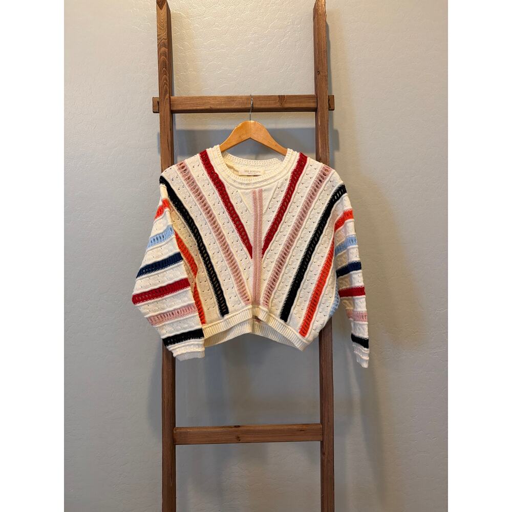 Les Soeurs Multicolor Knit Cropped Sweater Oversized Boho Striped Pullover